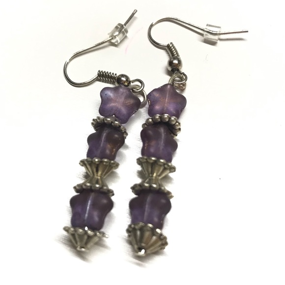 Violets beads dangle earrings handmade by MunandMe - Picture 2 of 3